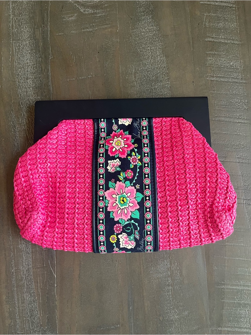 Vera Bradley Hot Pink Woven Clutch with Floral Ribbon